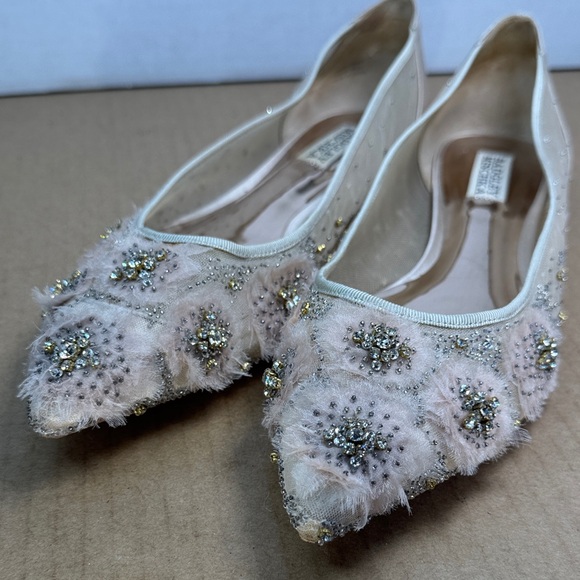 Badgley Mischka Shoes - Badgley Mishka Adrienne Embellished Cream Pink Ballet Flats Womens sz 9.5